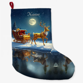 Calcetín Navideño Grande Reindeer Christmas Sleigh Holiday Stocking