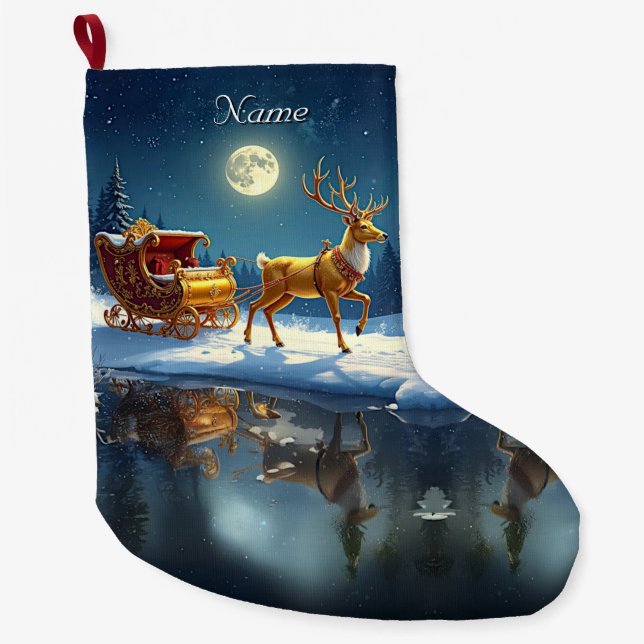 Calcetín Navideño Grande Reindeer Christmas Sleigh Holiday Stocking (Anverso)