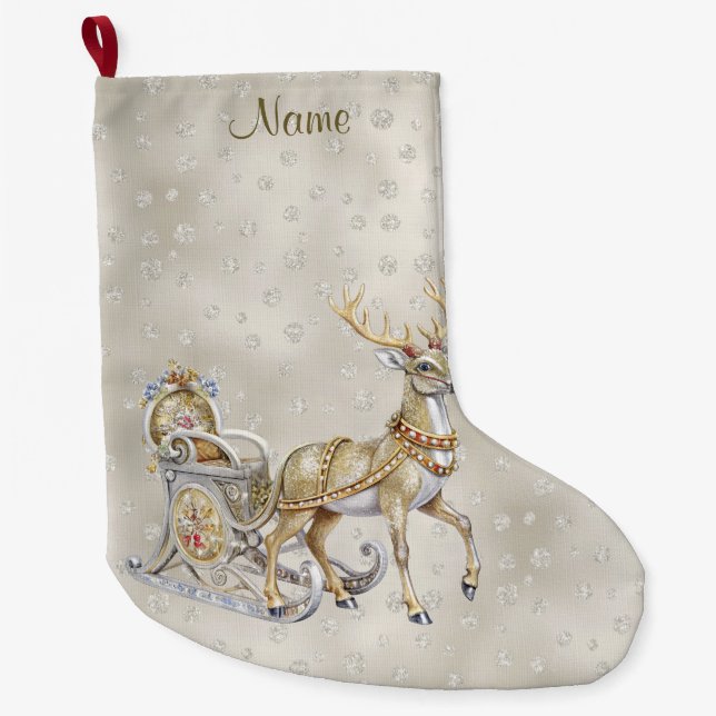 Calcetín Navideño Grande Reindeer Sleigh Holiday Stocking (Anverso)
