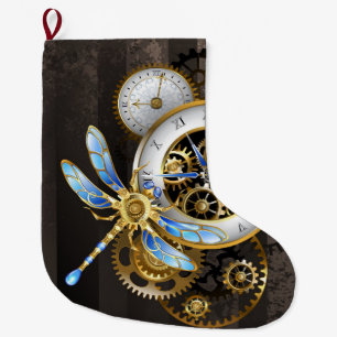 Calcetín Navideño Grande Reloj de vapor con libélula mecánica