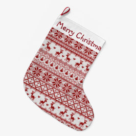 Calcetín Navideño Grande Reno, copos de nieve y árboles de navidad