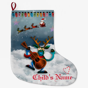 Calcetín Navideño Grande Reno - Feliz Navidad Santa Sleigh