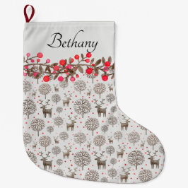 Calcetín Navideño Grande Renos de Woodland y Berries ahuman blanco