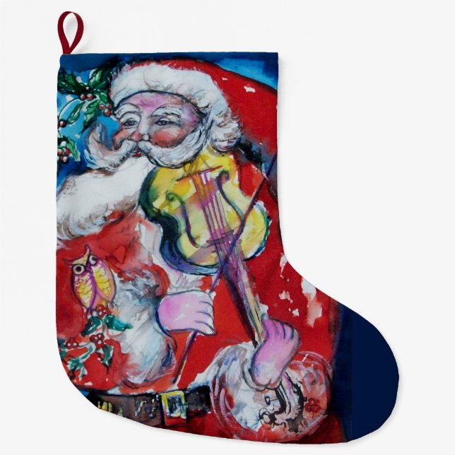 CALCETÍN NAVIDEÑO GRANDE REPRODUCTOR DE VIOLÍN DE SANTA CLAUS (Anverso)