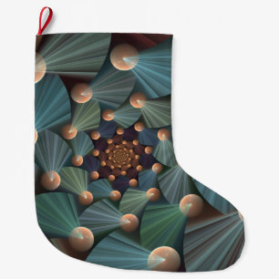 Calcetín Navideño Grande Resumen de arte fractal con pizarra marrón profund
