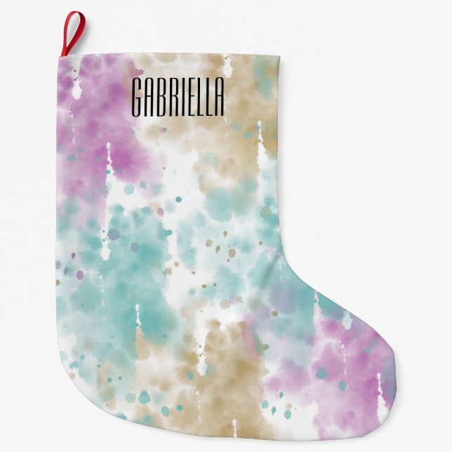 Calcetín Navideño Grande Resumen de color de agua personalizado (Anverso)