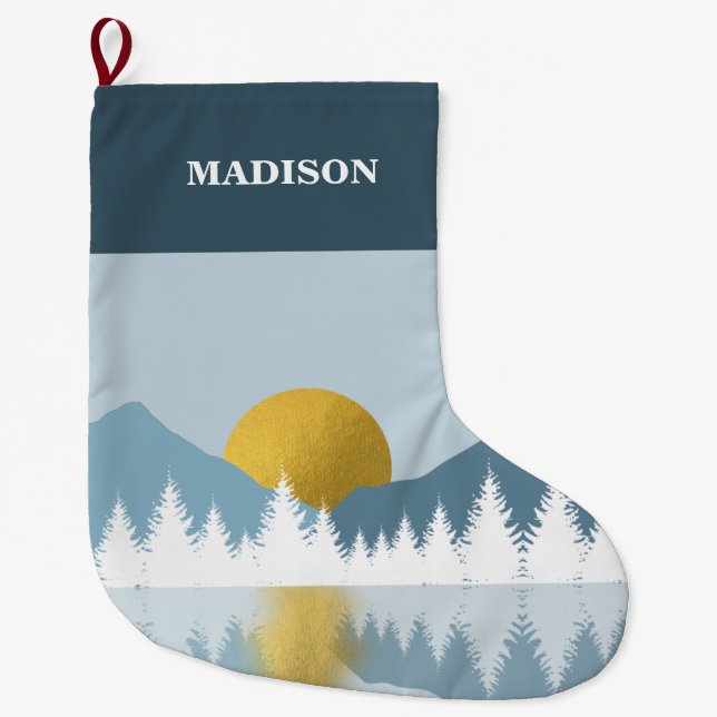 Calcetín Navideño Grande Resumen del paisaje Golden Winter Sunrise (Anverso)