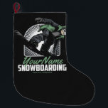 Calcetín Navideño Grande Retirada personalizada de snowboard<br><div class="desc">Diseño personalizado del Snowboard Snowboard Shredding Big Air Trick. Personalizar con su NOMBRE personalizado o texto Personalizado!</div>