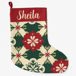 Calcetín Navideño Grande Retro Personalizado Red y Green Plaid