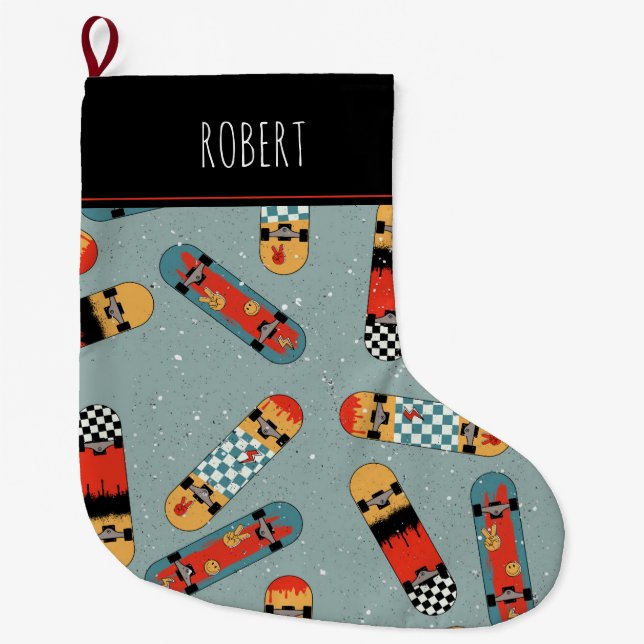 Calcetín Navideño Grande Retro Skateboard Blue Guay Kids (Anverso)