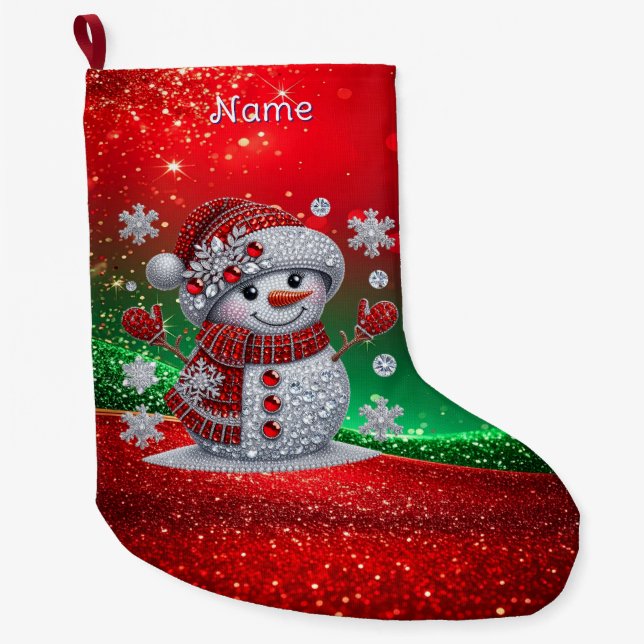 Calcetín Navideño Grande Rhinestones Snowman Holiday Stocking (Anverso)