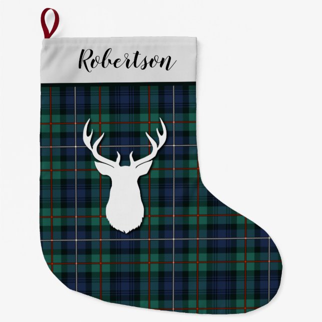 Calcetín Navideño Grande Robertson Tartan Green Purple Plaid (Anverso)