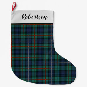 Calcetín Navideño Grande Robertson Tartán Púrpura Verde Personalizado