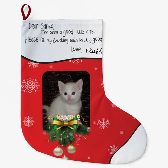 Calcetín Navideño Grande Rojo AGREGAR TU Festividad Fotográfica Gato FOTOGR (Anverso)