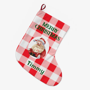 Calcetín Navideño Grande Rojo Blanco Cuadros de Navidad