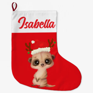 Calcetín Navideño Grande Rojo Feliz Navidad Kashmir zoo Santa sombrero Navi