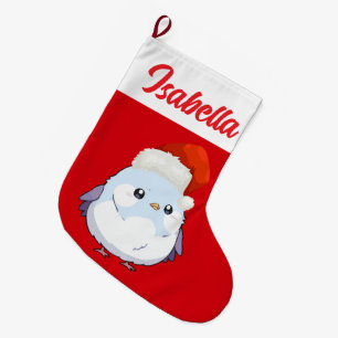Calcetín Navideño Grande Rojo Feliz Navidad Pájaro gordito sombrero de Sant