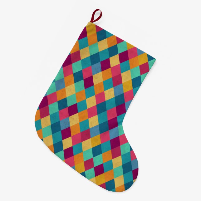 Calcetín Navideño Grande Rombos de circo multicolor (Frente (Colgado))