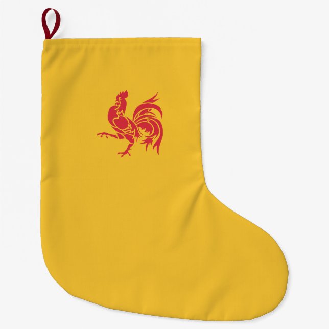 Calcetín Navideño Grande Rooster Rojo (Bandera de Valonia) (Anverso)