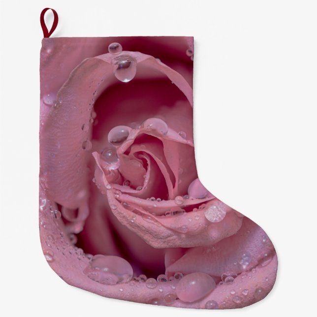 Calcetín Navideño Grande Rosa rosa con caídas de fondo (Anverso)