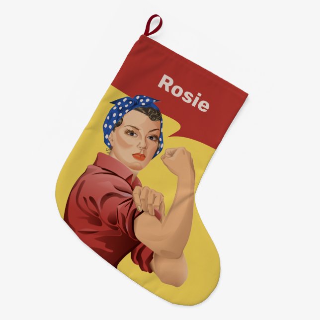 Calcetín Navideño Grande Rosie the Riveter Los grandes Navidades (Frente (Colgado))