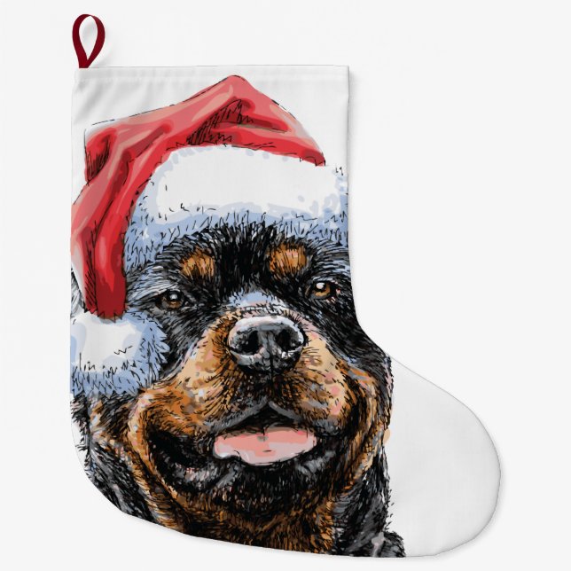 Calcetín Navideño Grande Rottweiler Santa Navidades Stocking (Anverso)