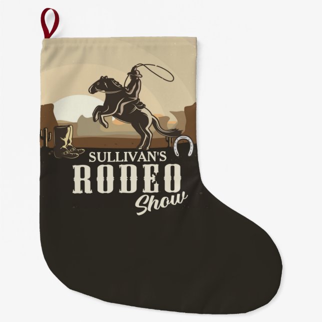 Calcetín Navideño Grande Roundup Western Rodeo Show Personalizado (Anverso)