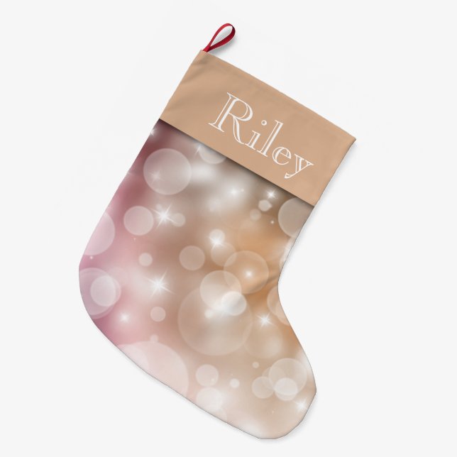 Calcetín Navideño Grande Rubor rosa y Champagne Bokeh pálido (Frente (Colgado))