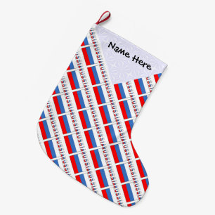 Calcetín Navideño Grande Rusia Bandera Rusa Tiled Negro Personalización