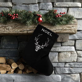 Calcetín Navideño Grande Rustic Elegant Christmas Plaid Deer Stockings