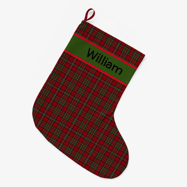 Calcetín Navideño Grande Rustic Tartan Plaid verificado personalizado (Frente (Colgado))