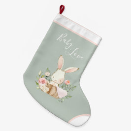 Calcetín Navideño Grande Sage Green Baby Love Script Elegant Baby