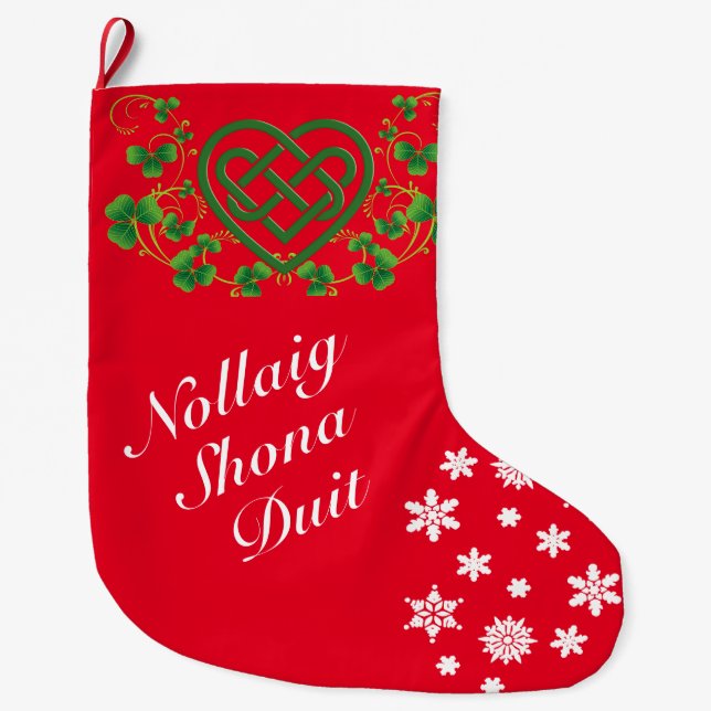 Calcetín Navideño Grande Saludo de Navidades irlandeses - Nollaig Shona Dui (Anverso)