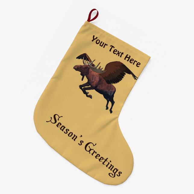Calcetín Navideño Grande Saludos de temporada - Moose volador (Frente (Colgado))