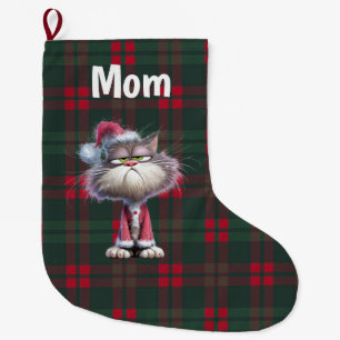 Calcetín Navideño Grande Santa cat navideño lindo personalizado