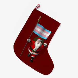 Calcetín Navideño Grande Santa Claus apoya la bandera transgénero