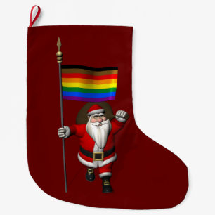 Calcetín Navideño Grande Santa Claus con bandera del Orgullo Filadelfia
