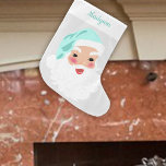 Calcetín Navideño Grande Santa Claus en la Casa de la Moneda Gorra Verde<br><div class="desc">Este Navidad de estilo vintage presenta un gráfico de Santa Claus de estilo vintage con el hombre alegre vestido con un sombrero de Santa Hat verde menta. Hay un punto en la parte superior para agregar un nombre en la coordinación de escritura verde o cursiva.</div>