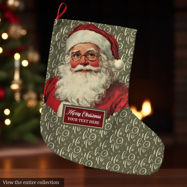 Calcetín Navideño Grande Santa Claus retro resistiendo vacaciones de moda (Retro Santa Claus Stocking Old Fashioned Holiday Style)