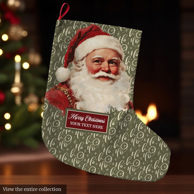 Calcetín Navideño Grande Santa Claus retro vintage (Retro Vintage Santa Claus Stocking Classic Xmas)