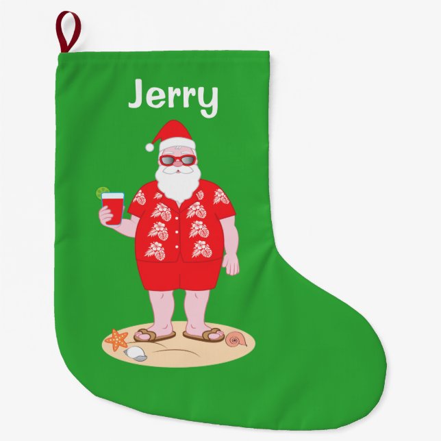 Calcetín Navideño Grande Santa Claus tropical (Anverso)