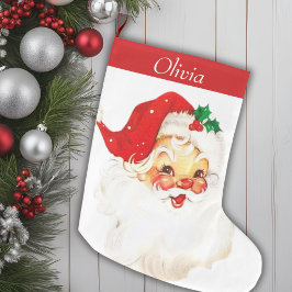 Calcetín Navideño Grande Santa personalizada de cosecha de mediados de sigl