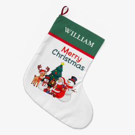 Calcetín Navideño Grande Santa Snowman Y El Reno Festividad Feliz Navidad