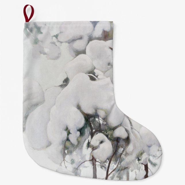 Calcetín Navideño Grande Saplings de pinos cubiertos de nieve (por Pekka Ha (Anverso)