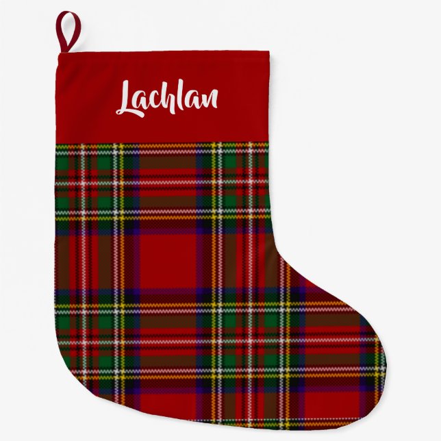 Calcetín Navideño Grande Scottish Royal Stewart Tartan Custom (Red Top) (Anverso)