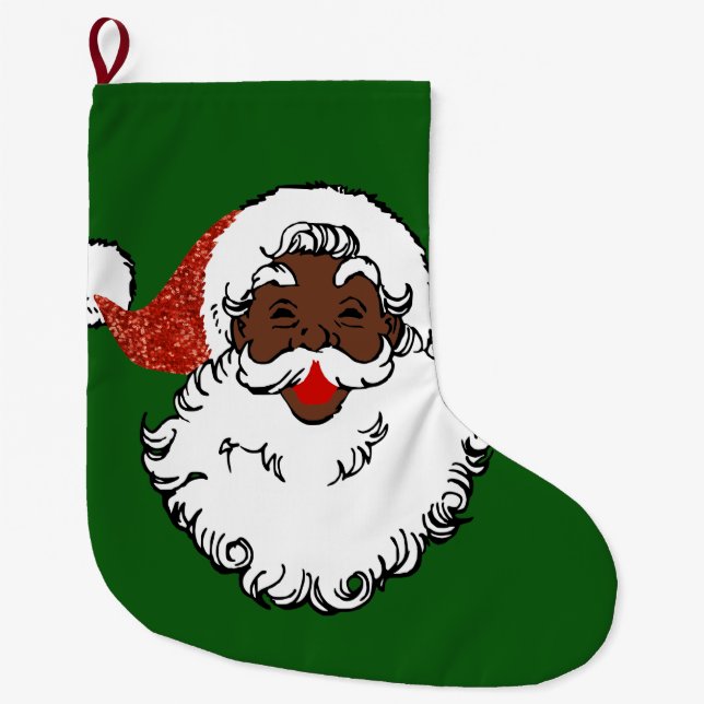 Calcetín Navideño Grande secuin African santa claus navidades navidad media (Anverso)