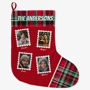 Calcetín Navideño Grande Sellos personalizados para familia de cuatro