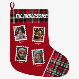 Calcetín Navideño Grande Sellos personalizados para familia de cuatro