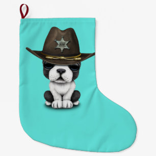 Calcetín Navideño Grande Sheriff lindo del perrito del bulldog francés