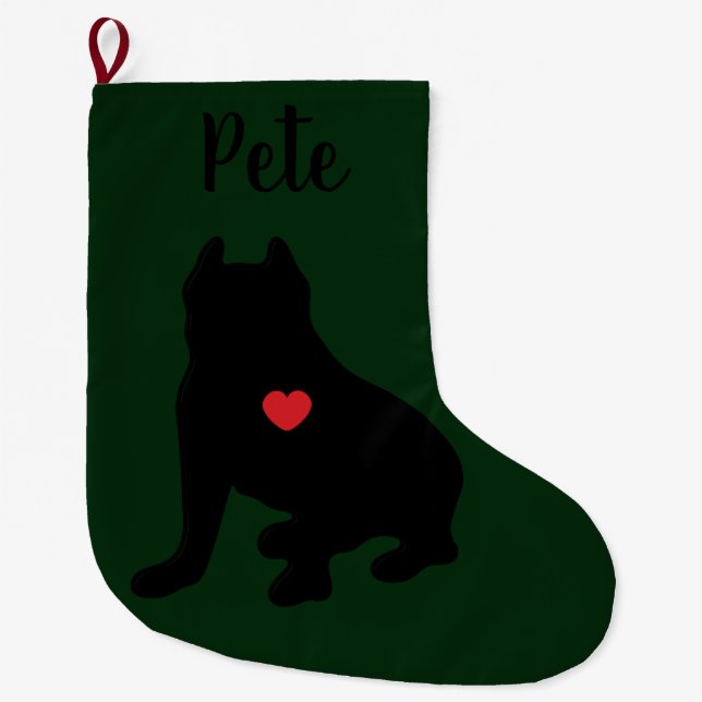 Calcetín Navideño Grande Silhouette norteamericana Pit Bull Terrier (Anverso)
